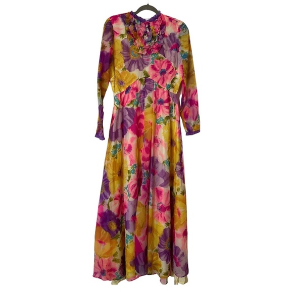 Vintage Dresses & Skirts - Vintage Sheer  Floral Long Sleeve Maxi Dress